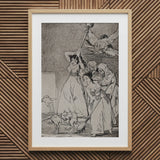 Two Young Women Chasing and Sweeping Bird Figures with Mens’ Heads out of a Door Encouraged by Old Men in Religious Habits - Francisco De