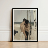 Black-framed Art Print Two Shirtless Men Beach Muted Cruising Gay Erotica