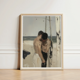 Framed Painting Light Wood Frame Two Shirtless Men Cruising Gay Erotica, Art Print