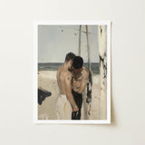 Undertow - Cruising Gay Erotica Art Print / Canvas White-framed Two Shirtless Men Beach Rendered, Prints