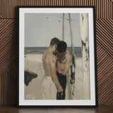 Undertow - Cruising Gay Erotica Art Print / Canvas Black Framed Beach Scene Two Men, Prints