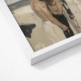 White Framed Painting Two Figures Beach Scene Rendered Cruising Gay Erotica, Art Print