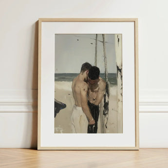 Undertow - Cruising Gay Erotica Art Print / Canvas Framed Two Shirtless Men Beach Enclosed, Prints