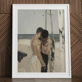 Undertow - Cruising Gay Erotica Art Print / Canvas White Framed Beach Scene Two Men, Prints