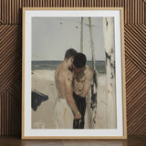 Undertow - Cruising Gay Erotica Art Print / Canvas Wooden Framed Beach Scene Two Shirtless, Prints
