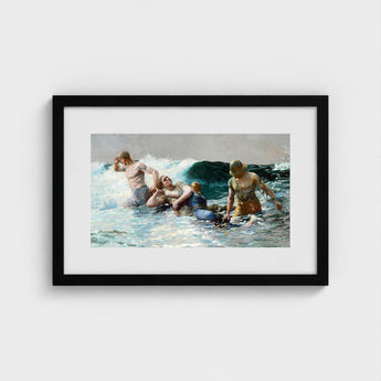 Undertow - Winslow Homer Art Print / Canvas Two Men, Dark Teal Wave, Gathers, Four Figures Locked, Surf’s Lateral Drag, Victorian-era