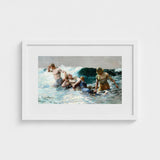 Undertow - Winslow Homer Art Print / Canvas Two Men, Dark Teal Wave, Gathers, Four Figures Locked, Surf’s Lateral Drag, Victorian-era