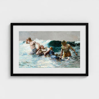 Undertow - Winslow Homer Art Print / Canvas Two Men, Dark Teal Wave, Gathers, Four Figures Locked, Surf’s Lateral Drag, Victorian-era