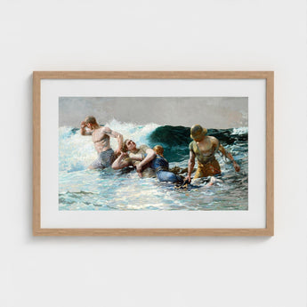 Undertow - Winslow Homer Art Print / Canvas Two Men, Dark Teal Wave, Gathers, Four Figures Locked, Surf’s Lateral Drag, Victorian-era