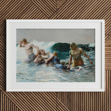 Undertow - Winslow Homer Art Print / Canvas, Dark Teal Wave, Teal Wave Gathers, Four Figures Locked, Surf’s Lateral Drag, Victorian-era