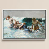 Undertow - Winslow Homer Art Print / Canvas, Dark Teal Wave, Teal Wave Gathers, Four Figures Locked, Surf’s Lateral Drag, Victorian-era