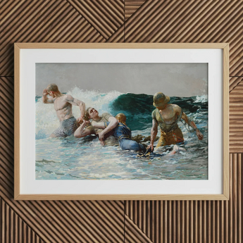 Undertow - Winslow Homer Art Print / Canvas, Dark Teal Wave, Teal Wave Gathers, Four Figures Locked, Surf’s Lateral Drag, Victorian-era