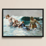 Undertow - Winslow Homer Art Print / Canvas, Dark Teal Wave, Teal Wave Gathers, Four Figures Locked, Surf’s Lateral Drag, Victorian-era