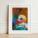 Up and at Em Giclée Print / Canvas Vibrant Glossy Yellow Rubber Duck Pink Beak Blue, Living Space, Waking Dream Prints