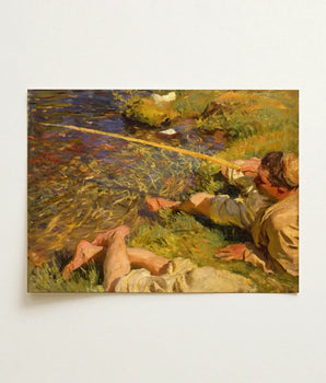 Rectangular Canvas Print Man Light-colored Clothing Hat Grass Fishing, Val D’aosta, Current, Runs, Shallow, Unknown, John Singer Sargent,