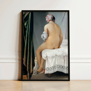 Valpincon Bather - Jean Auguste Dominique Ingres Art Print / Canvas Black-framed Nude Woman Patterned Headscarf Seated Ingres’ Valpinçon,