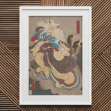 Gato vampiro de Nabeshima - Lámina artística de Utagawa Kunisada / Lienzo, 20x30’’ / 51x76cm / Marco blanco / Paspartú, Pósters, impresiones y arte visual