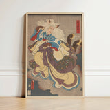 Framed Japanese Ukiyo-e Print Dynamic White-furred Fox Spirit Vampire Cat, Utagawa Kunisada