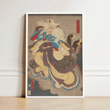 Framed Japanese Ukiyo-e Print Dynamic Fox-faced Figure Robes Vampire Cat, Utagawa Kunisada