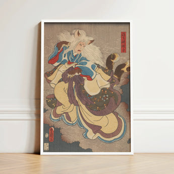 Framed Japanese Ukiyo-e Print Dynamic Fox-faced Figure Robes Vampire Cat, Utagawa Kunisada