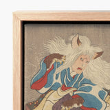 Framed Japanese Ukiyo-e Print Fierce Fox-faced Warrior White Vampire Cat, Utagawa Kunisada