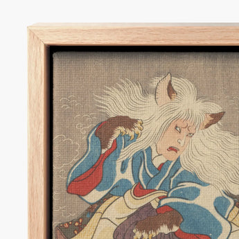 Framed Japanese Ukiyo-e Print Fierce Fox-faced Warrior White Vampire Cat, Utagawa Kunisada