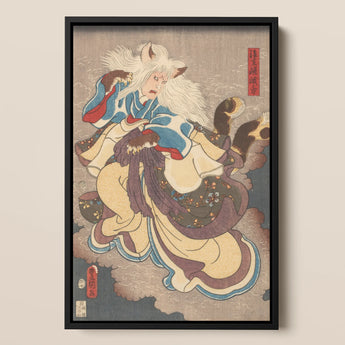 Vampire Cat of Nabeshima - Utagawa Kunisada Art Print / Canvas 12x18’’ / 31x46cm / Black Frame Framed Japanese Ukiyo-e Print Dynamic