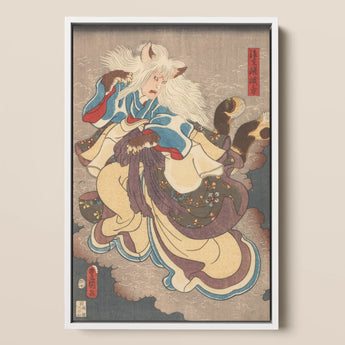 Vampire Cat of Nabeshima - Utagawa Kunisada Art Print / Canvas Framed Japanese Ukiyo-e Dynamic White-haired Fox Spirit, Prints