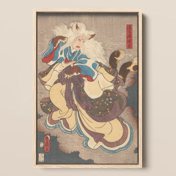 Vampire Cat of Nabeshima - Utagawa Kunisada Art Print / Canvas Framed Japanese Ukiyo-e Fierce White-furred Fox Spirit, Prints