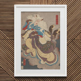 Vampire Cat of Nabeshima - Utagawa Kunisada Art Print / Canvas White Framed Artwork Traditional Japanese Warrior Vibrant Colors, Prints