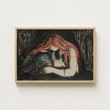 Framed Artwork Figure Red Hair Rendered Dark Tones Blood-red Pours, Edvard Munch Art Print, Carved Lines