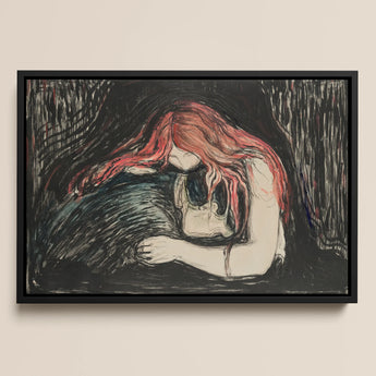 Vampire - Edvard Munch Art Print / Canvas Black-framed Artwork Figure Vibrant Red Hair Skull Rendered Blood-red Pours, Edvard Munch Art