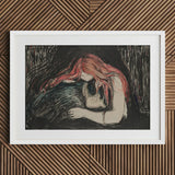 Vampire - Edvard Munch Art Print / Canvas White Framed Blood-red Hair Pours, Carved Lines Prints