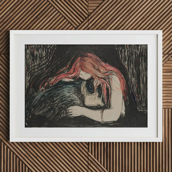 Vampire - Edvard Munch Art Print / Canvas White Framed Blood-red Hair Pours, Carved Lines Prints
