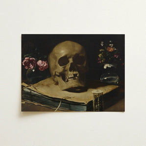 Vanitas Still Life with a Skull Atop Book - Guercino Art Print / Canvas Detailed Oil Painting Human Open Flanked Guercino’s Amber