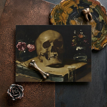 Vanitas Still Life with a Skull Atop Book - Guercino Art Print / Canvas Matte-finished Dark-toned Rectangular Print Classical Life Central