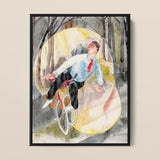 In Vaudeville the Bicycle Rider - Charles Demuth Art Print / Canvas Watercolor Painting Black Frame Man Light Blue Shirt, Distills, Single
