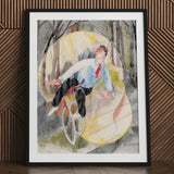 In Vaudeville the Bicycle Rider - Charles Demuth Art Print / Canvas Watercolor Painting Black Frame White Mat Man Light, Distills, Single