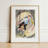 In Vaudeville the Bicycle Rider - Charles Demuth Art Print / Canvas Watercolor Painting Light Wood Frame Man Blue Shirt, Distills, Single