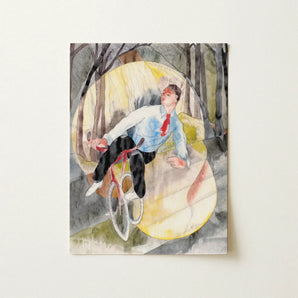 In Vaudeville the Bicycle Rider - Charles Demuth Art Print / Canvas Watercolor Painting Man Light Blue Shirt Red Tie, Distills, Single