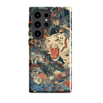Velvet Rogue - Surreal White Tiger Art Phone Case Samsung Galaxy S24 Ultra / Gloss Vibrant Abstractly Painted Black, Iphone Mobile Cases