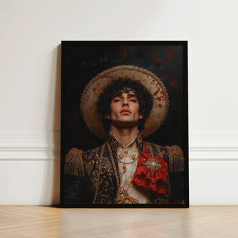 Framed Portrait Prince Regal Ornate Military-style Jacket Adorned Gay Matador Art, Victor’s Electric Presence, Obliterates Hetero