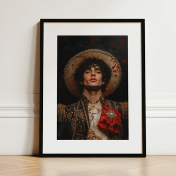 Victor - Gay Matador Art Print / Canvas Black-framed Portrait Print Man Ornate Gold-embellished Attire Wide-brimmed Gay Matador Art,