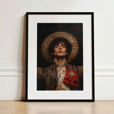 Victor - Gay Matador Art Print / Canvas Black-framed Portrait Man Ornate Gold-embellished Attire Wide-brimmed, Victor’s Electric Presence,
