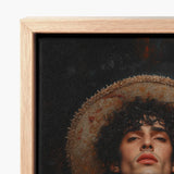 Framed Canvas Print Portrait Man Dark Curly Hair Gay Matador Art, Victor’s Electric Presence, Obliterates Hetero Bullfighting