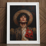 Victor - Gay Matador Art Print / Canvas Framed Portrait Man Ornate Darkly Embroidered Attire Gold, Victor’s Electric Presence, Obliterates