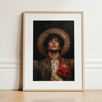 Victor - Gay Matador Art Print / Canvas Framed Portrait Man Ornate Gold-embellished Attire Wide-brimmed Sombrero, Victor’s Electric
