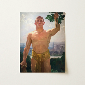 The Victor - Osmar Schindler Art Print / Canvas Rectangular Painting Muscular Man Golden-yellow Fabric Wrapped, Positions, High Ground,