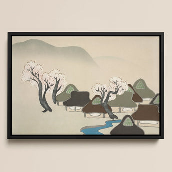 Village Cherry Blossoms - Kamisaka Sekka Meiji Art Print / Canvas, 18x12’’ / 46x31cm / Black Frame, Posters Prints & Visual Artwork, Toby