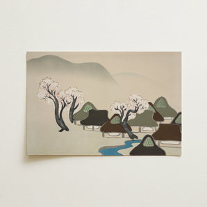 Village Cherry Blossoms - Kamisaka Sekka Meiji Art Print / Canvas, 18x12’’ / 46x31cm / Unframed / no Border, Posters Prints & Visual